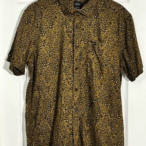 RVCA No Fun Leopard Print Button Up Shirt Mens M Skater Streetwear